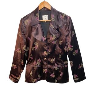 Vintage Satin Blazer Womens Size 6 Floral Indie Fairy Grunge Dark Romantic Y2k‎